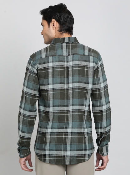 Green Checked Slim Fit Casual Shirt | JadeBlue