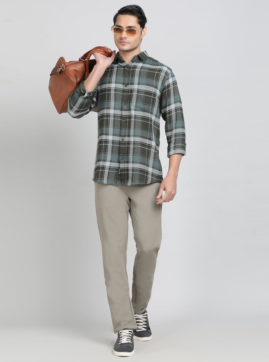 Green Checked Slim Fit Casual Shirt | JadeBlue