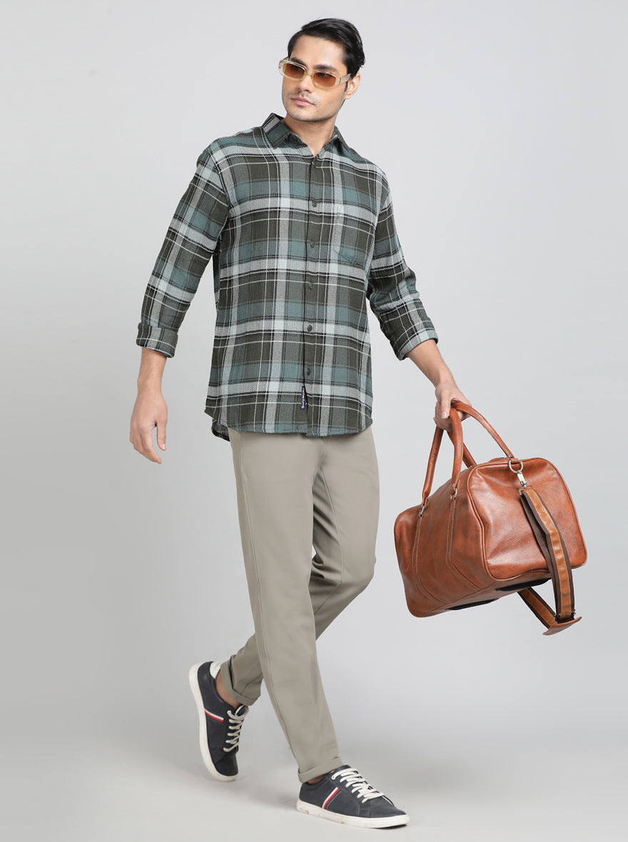 Green Checked Slim Fit Casual Shirt | JadeBlue