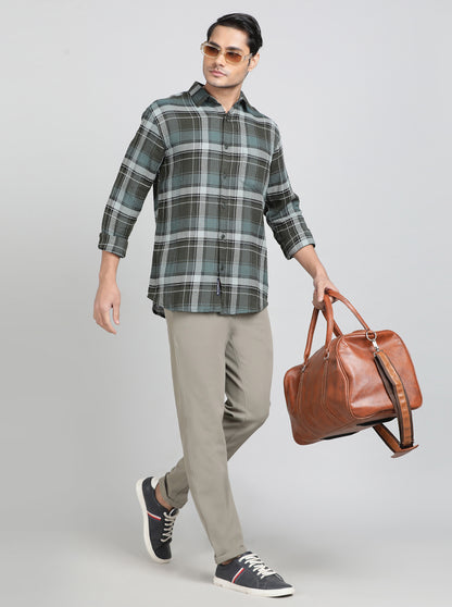 Green Checked Slim Fit Casual Shirt | JadeBlue
