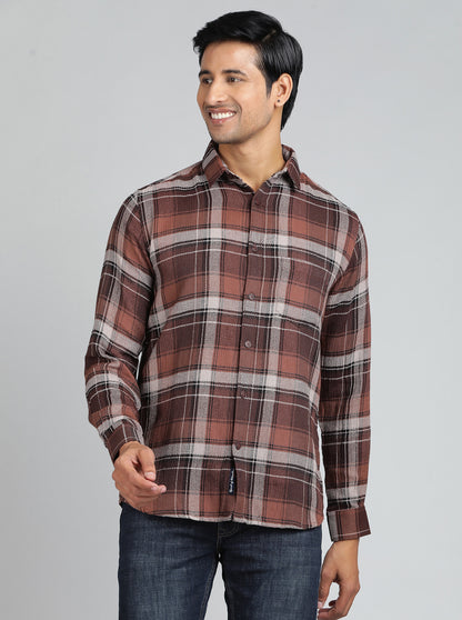 Brown Checked Slim Fit Casual Shirt | JadeBlue