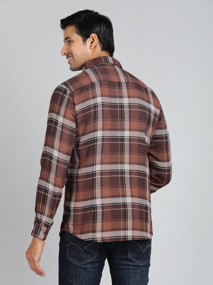 Brown Checked Slim Fit Casual Shirt | JadeBlue