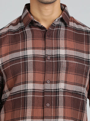 Brown Checked Slim Fit Casual Shirt | JadeBlue