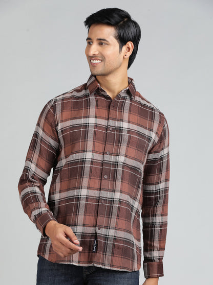 Brown Checked Slim Fit Casual Shirt | JadeBlue