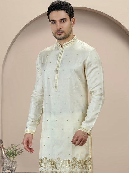 Cream Embroidered Kurta Pajama | TULA