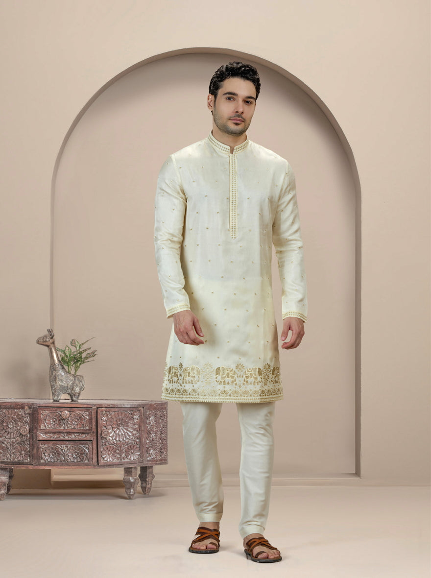 Cream Embroidered Kurta Pajama | TULA