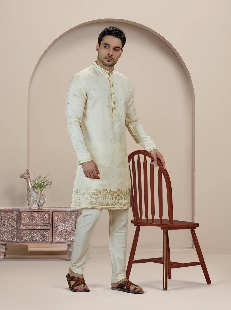 Cream Embroidered Kurta Pajama | TULA
