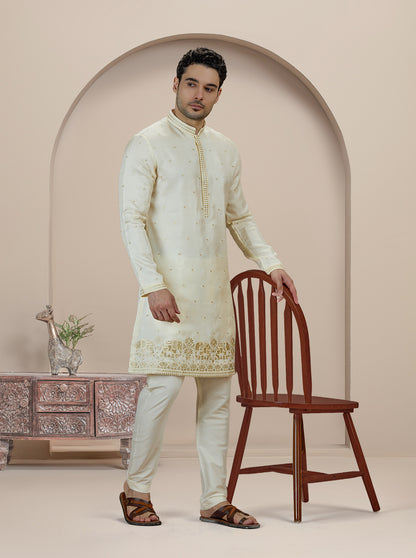 Cream Embroidered Kurta Pajama | TULA