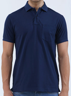 Indigo Blue Solid Regular Fit Polo T-Shirt | Greenfibre