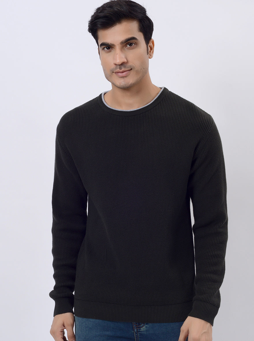 Dark Olive Solid Regular Fit Winter T-Shirt | JadeBlue