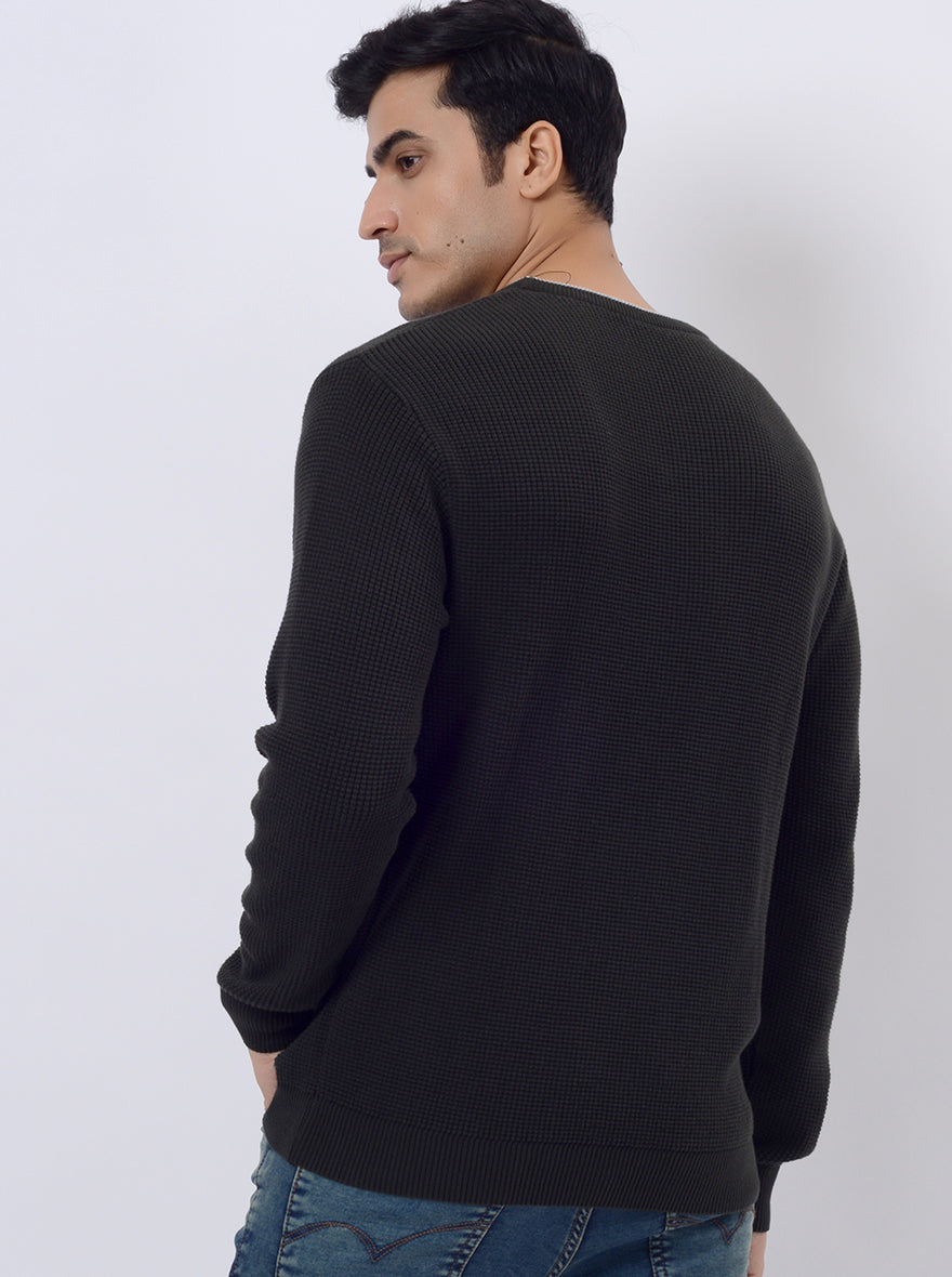 Dark Olive Solid Regular Fit Winter T-Shirt | JadeBlue