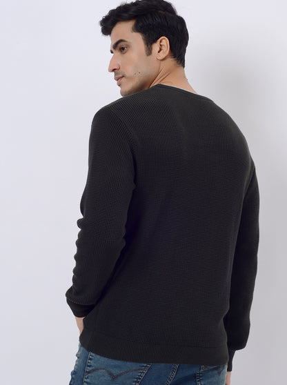 Dark Olive Solid Regular Fit Winter T-Shirt | JadeBlue