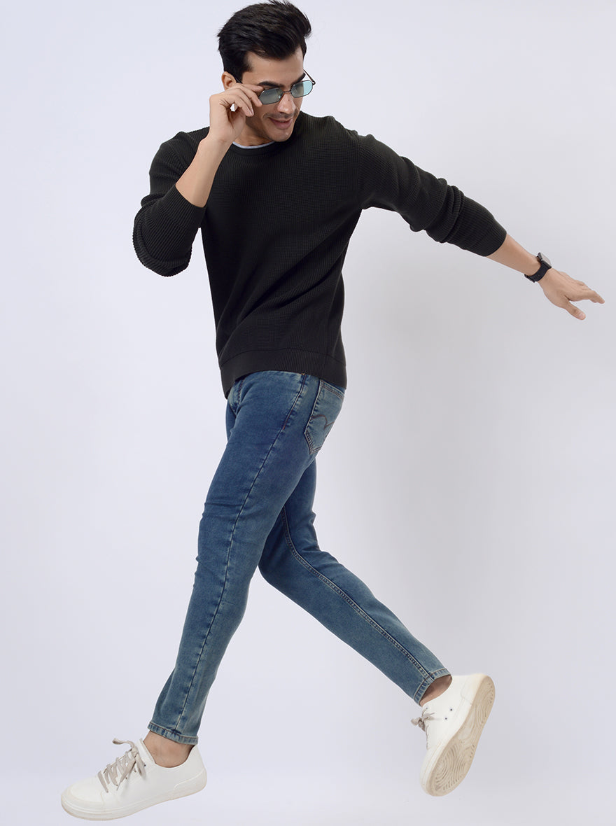 Dark Olive Solid Regular Fit Winter T-Shirt | JadeBlue