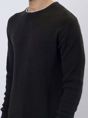 Dark Olive Solid Regular Fit Winter T-Shirt | JadeBlue