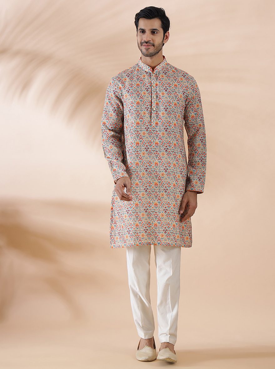 Coral Peach Cotton Blend Kurta | The Kurta Company