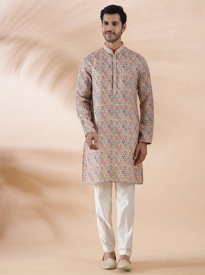 Coral Peach Cotton Blend Kurta | The Kurta Company