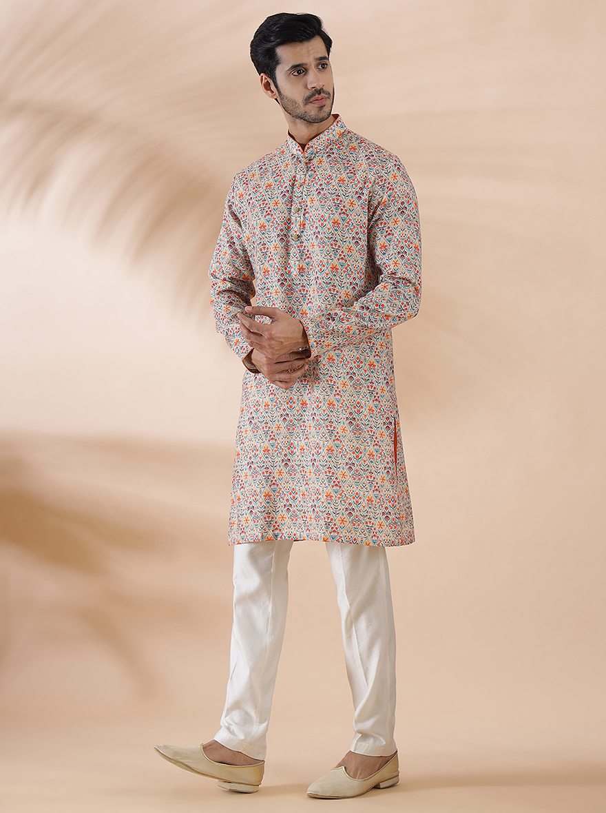 Coral Peach Cotton Blend Kurta | The Kurta Company