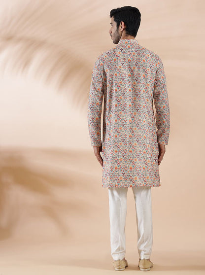Coral Peach Cotton Blend Kurta | The Kurta Company