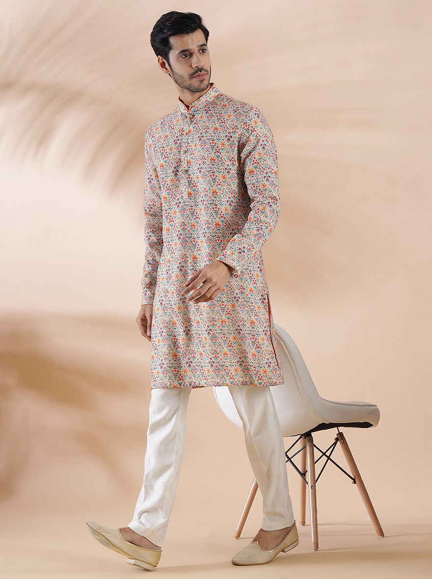 Coral Peach Cotton Blend Kurta | The Kurta Company