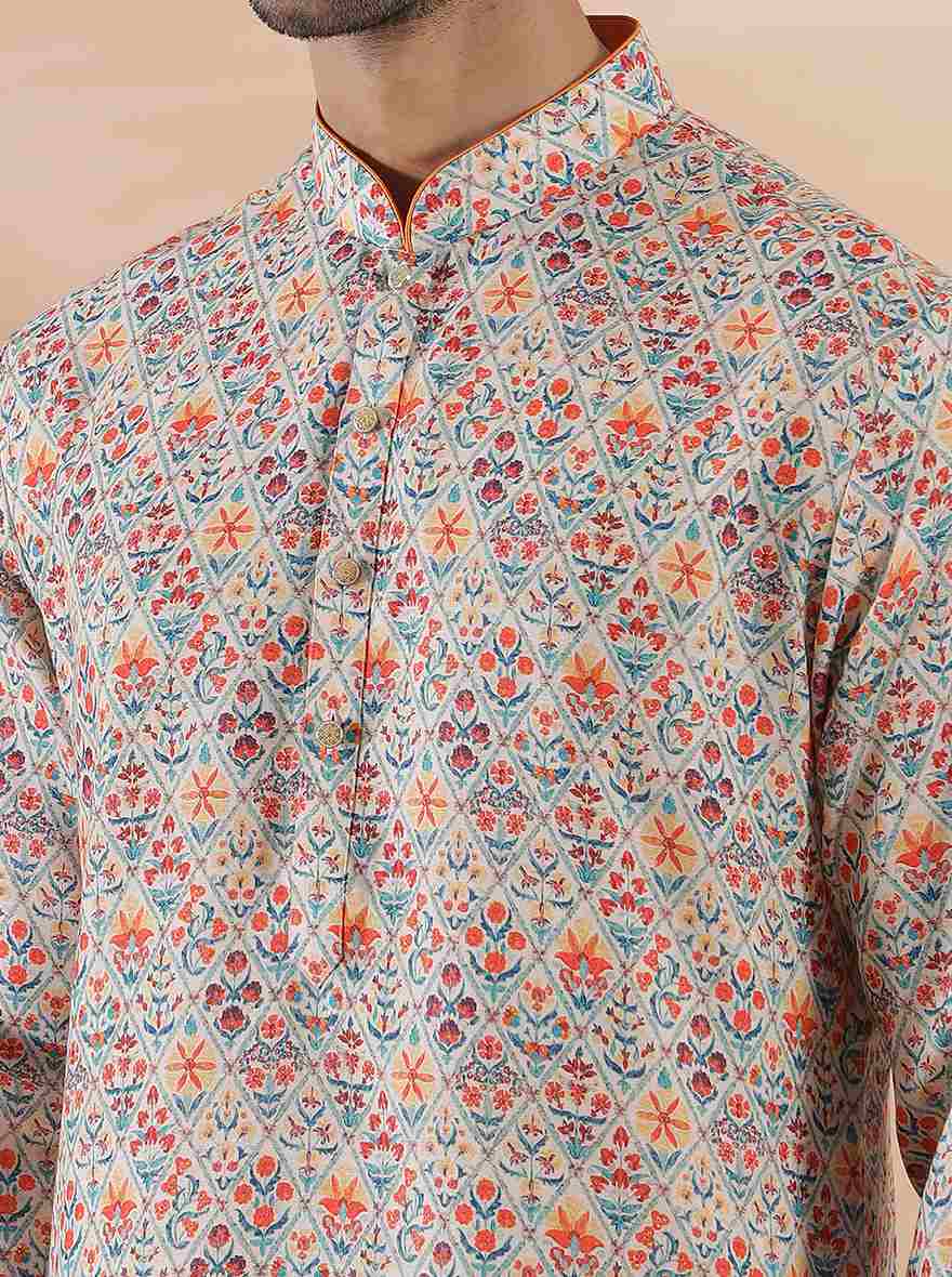 Coral Peach Cotton Blend Kurta | The Kurta Company