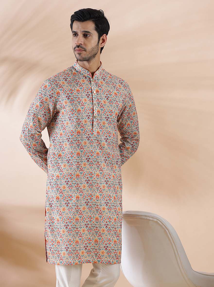 Coral Peach Cotton Blend Kurta | The Kurta Company