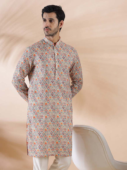 Coral Peach Cotton Blend Kurta | The Kurta Company