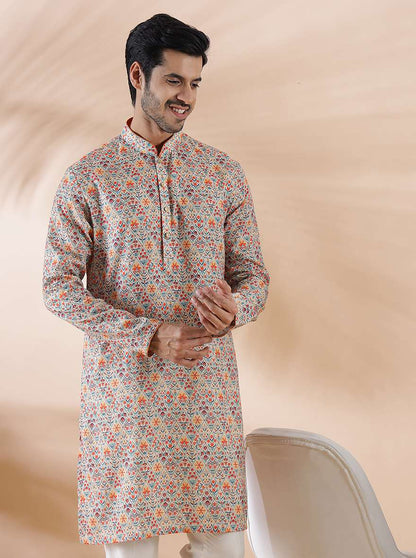 Coral Peach Cotton Blend Kurta | The Kurta Company
