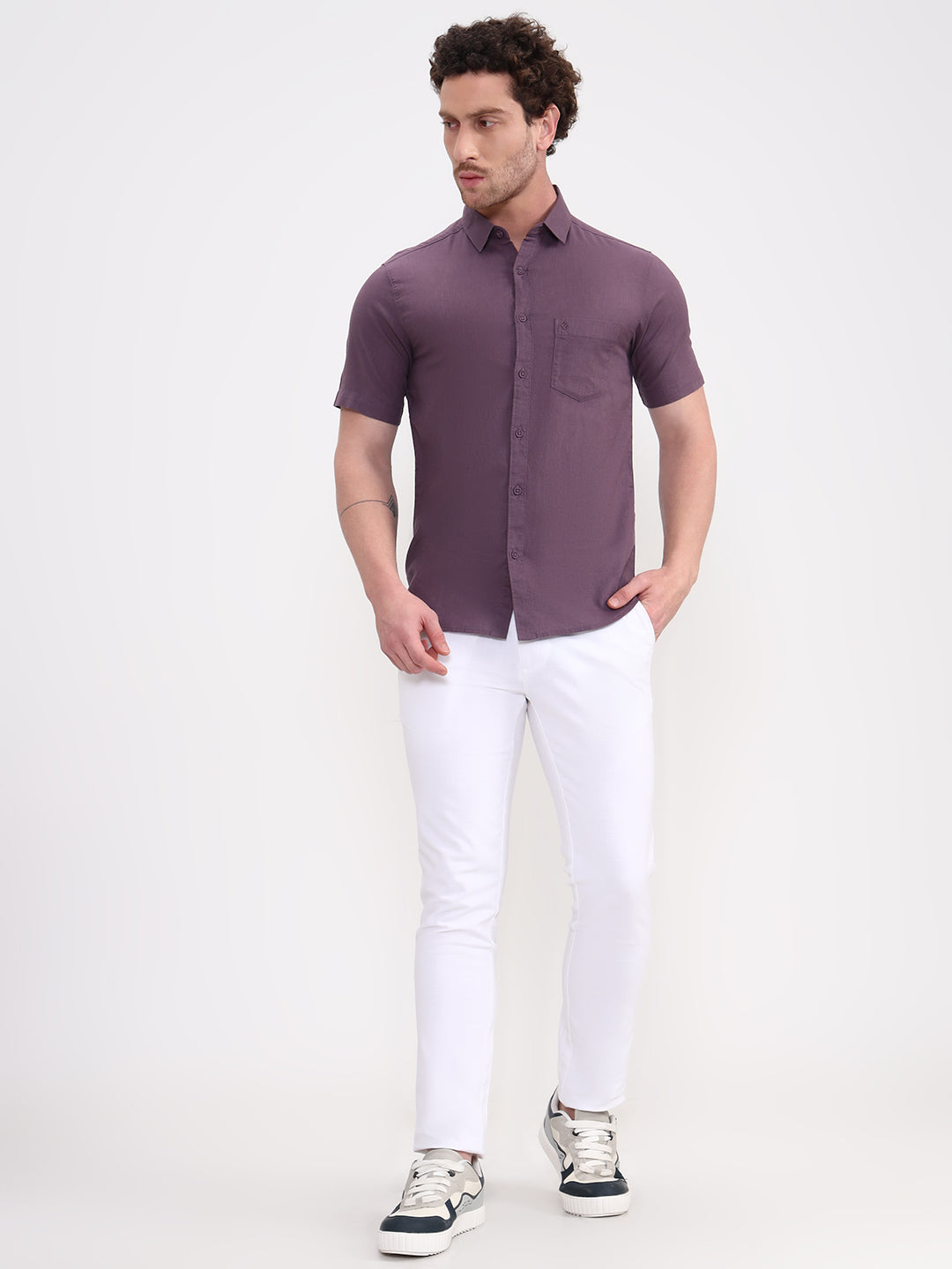 Voilet Solid Slim Fit Casual Shirt | Greenfibre