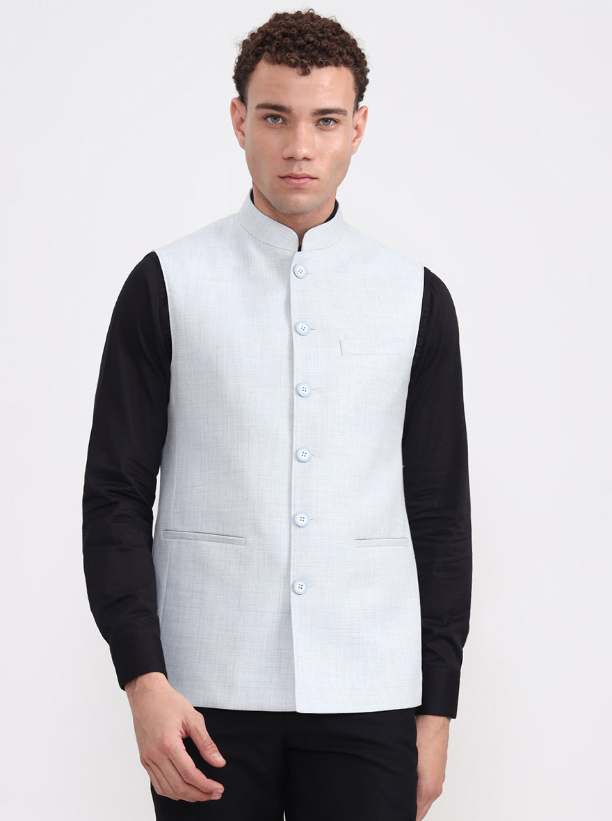 Blue Solid Regular Fit Modi Jacket | JadeBlue