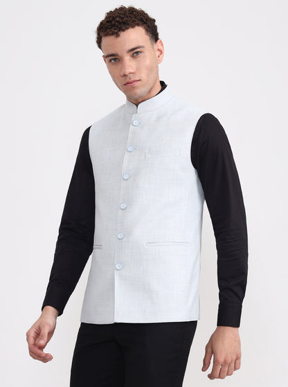 Blue Solid Regular Fit Modi Jacket | JadeBlue