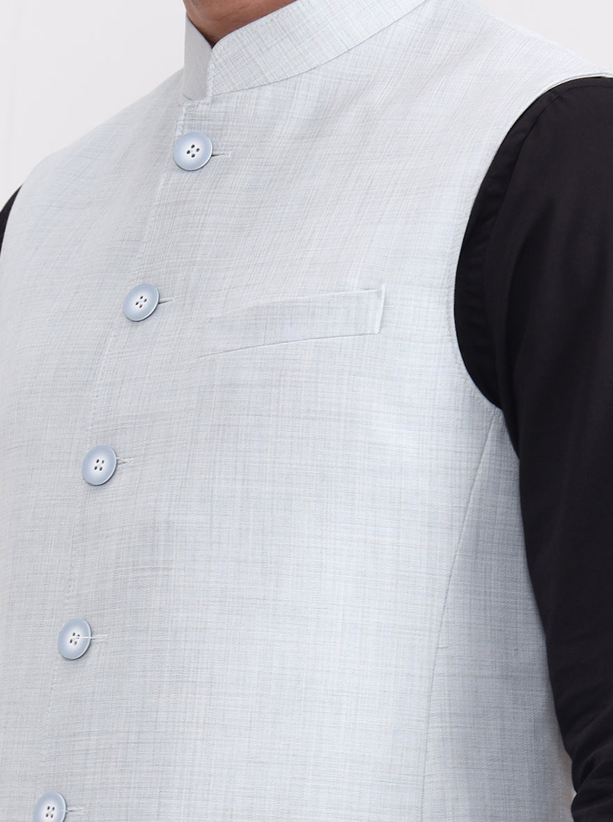 Blue Solid Regular Fit Modi Jacket | JadeBlue