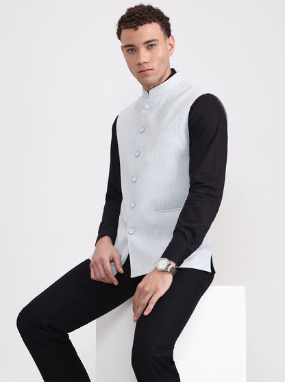 Blue Solid Regular Fit Modi Jacket | JadeBlue