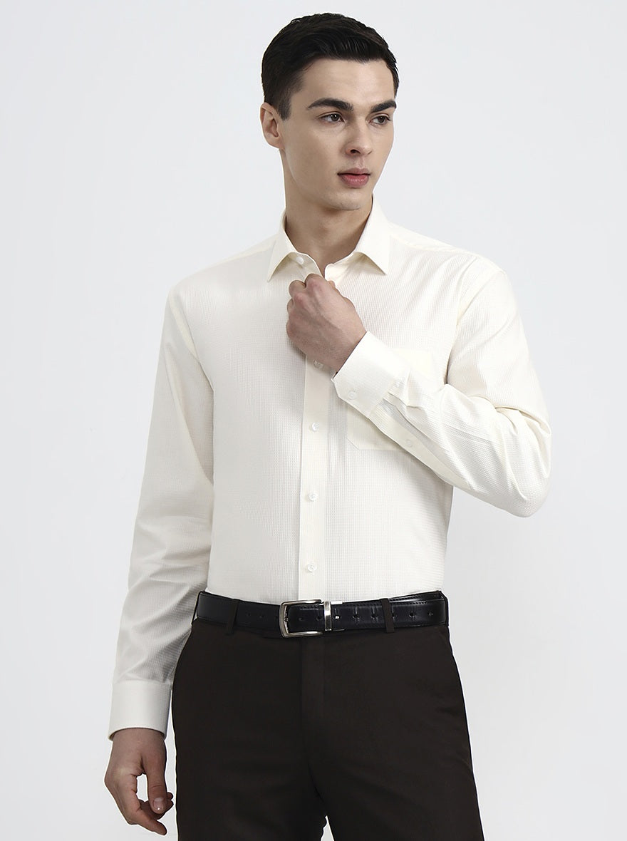 Cream Solid Regular Fit Formal Shirt | JadeBlue