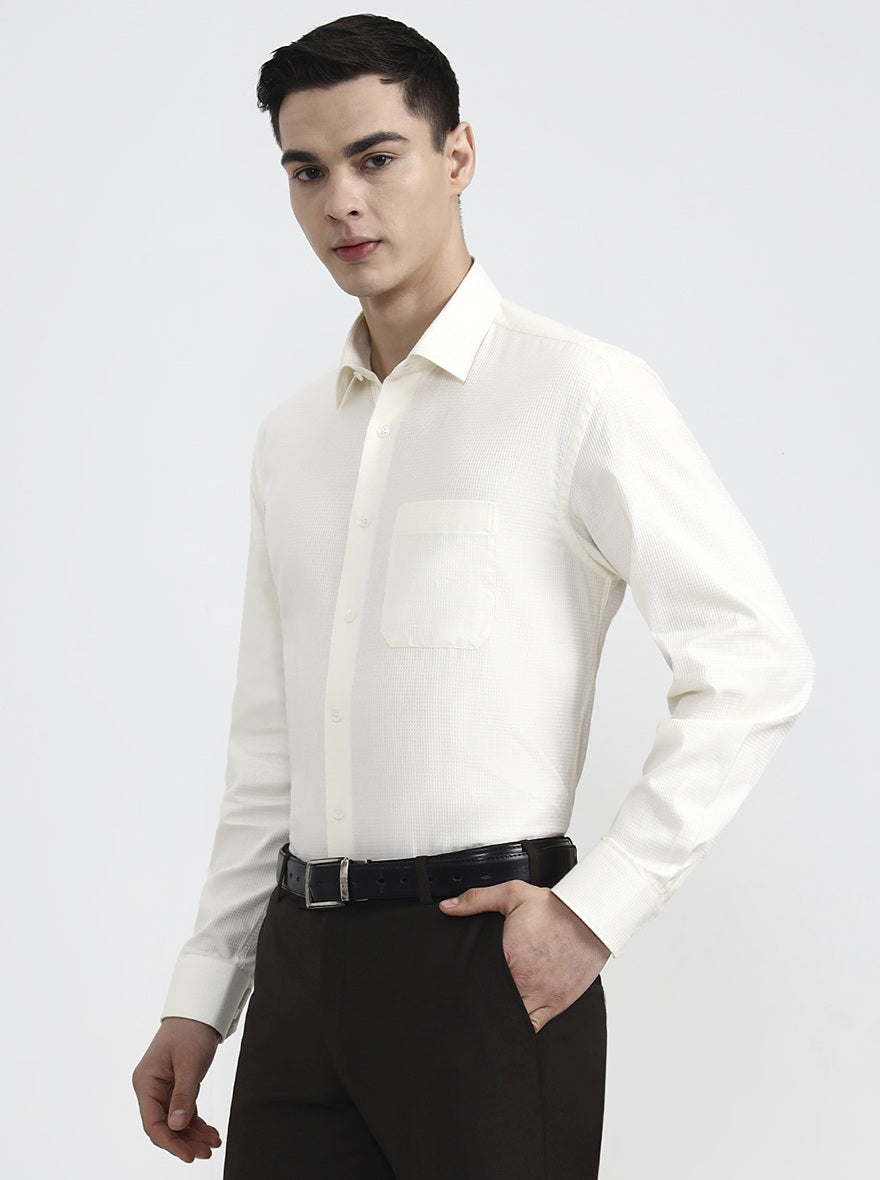 Cream Solid Regular Fit Formal Shirt | JadeBlue