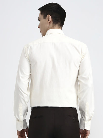 Cream Solid Regular Fit Formal Shirt | JadeBlue