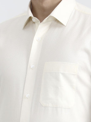 Cream Solid Regular Fit Formal Shirt | JadeBlue