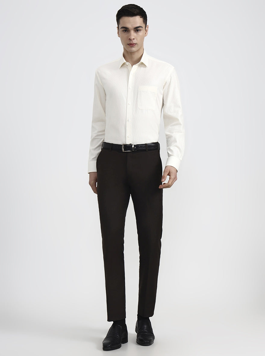 Cream Solid Regular Fit Formal Shirt | JadeBlue