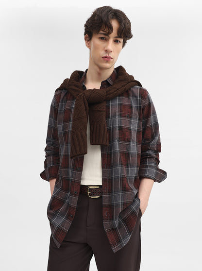 Maroon Checked Slim Fit Casual Shirt | JadeBlue
