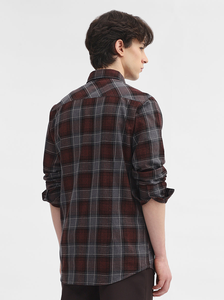 Maroon Checked Slim Fit Casual Shirt | JadeBlue