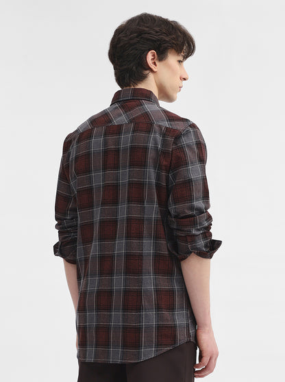 Maroon Checked Slim Fit Casual Shirt | JadeBlue