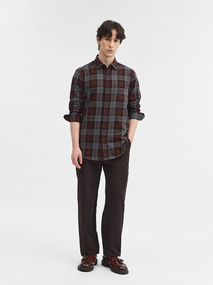 Maroon Checked Slim Fit Casual Shirt | JadeBlue