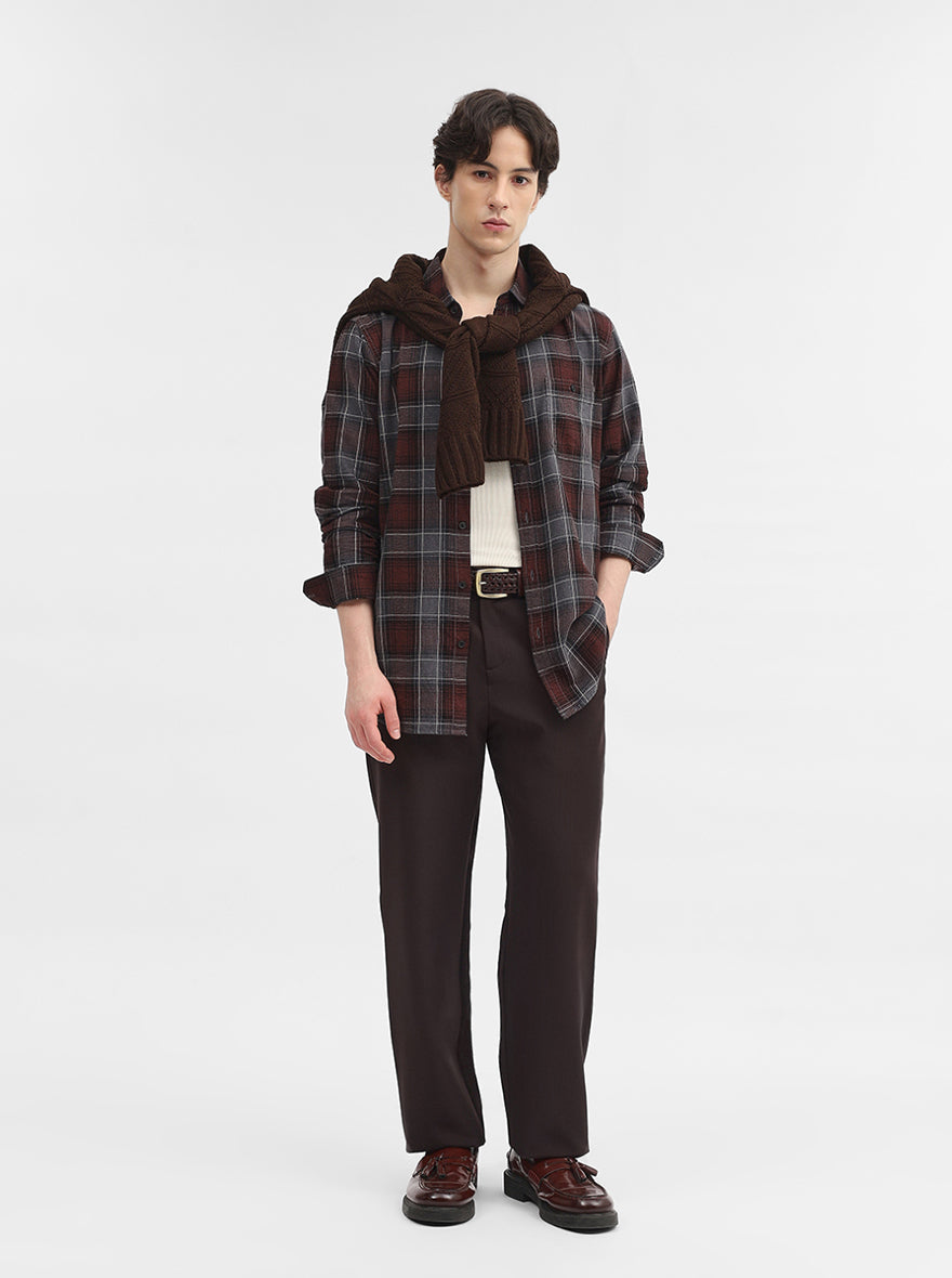 Maroon Checked Slim Fit Casual Shirt | JadeBlue
