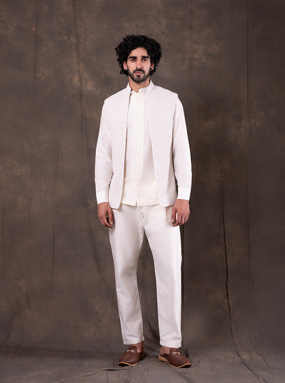 Cream Embroidered  Kurta Pajama with Koti | TULA