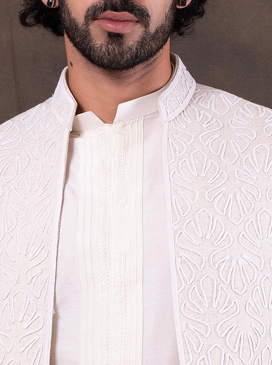 Cream Embroidered  Kurta Pajama with Koti | TULA
