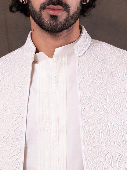 Cream Embroidered  Kurta Pajama with Koti | TULA
