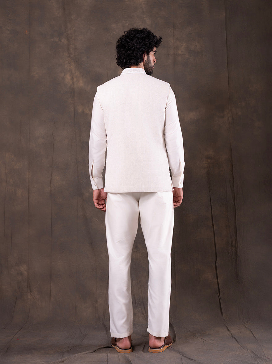 Cream Embroidered  Kurta Pajama with Koti | TULA
