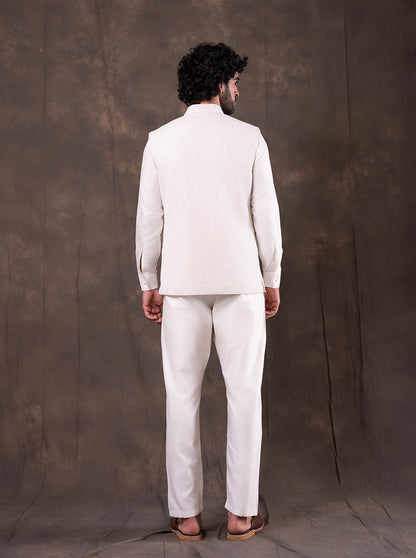 Cream Embroidered  Kurta Pajama with Koti | TULA