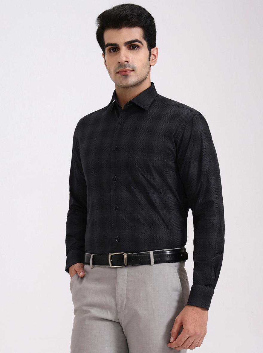 Grey Checked Slim Fit Formal Shirt | Metal
