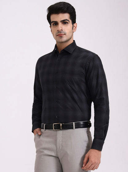 Grey Checked Slim Fit Formal Shirt | Metal