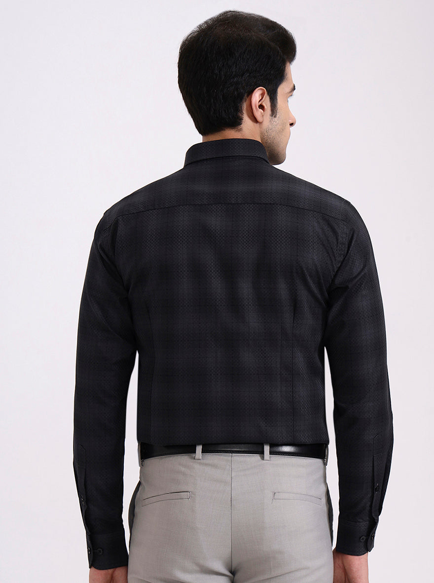 Grey Checked Slim Fit Formal Shirt | Metal